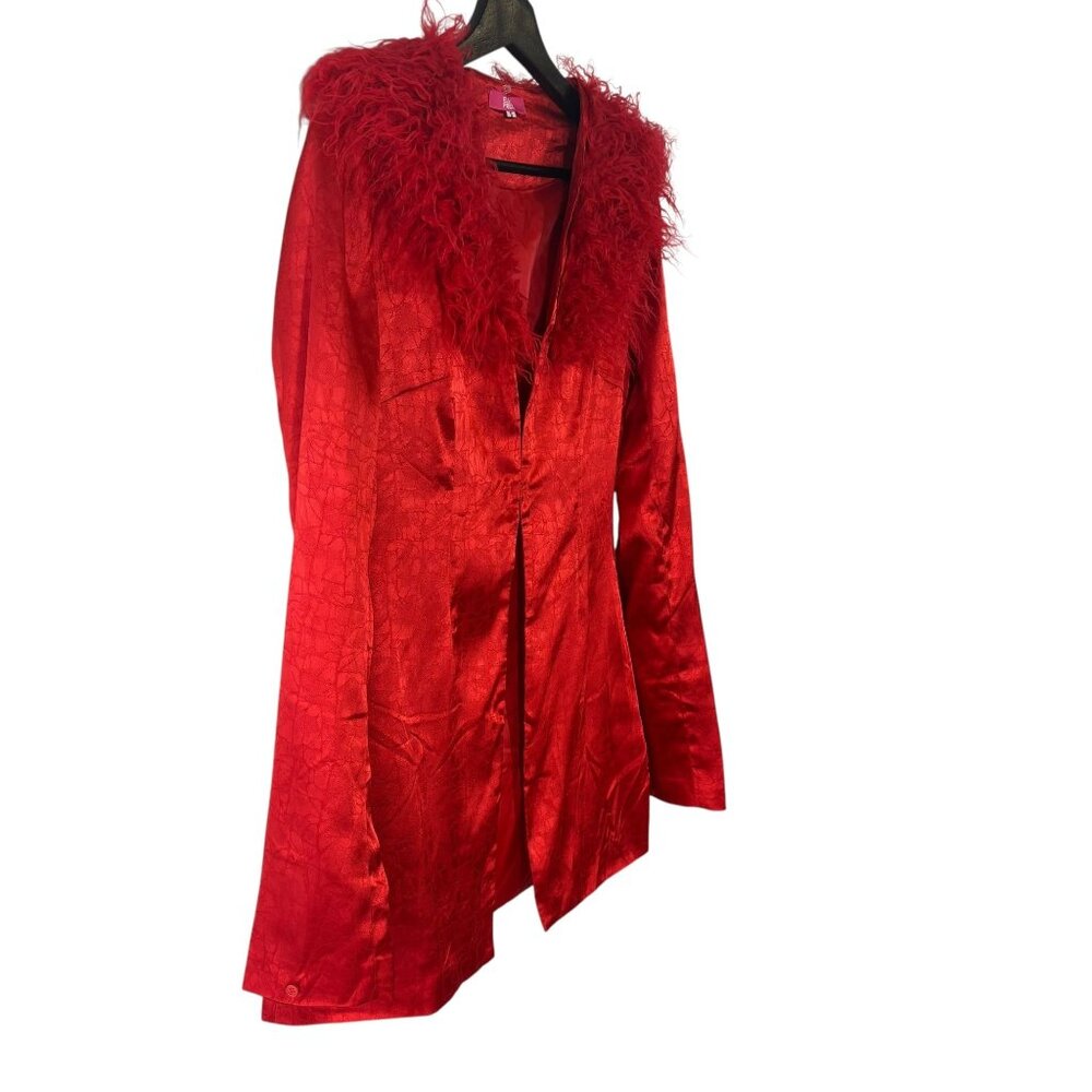 Elsje and Fred Red Mid Length Faux Fur Trim Jacket Small - Picture 3 of 11